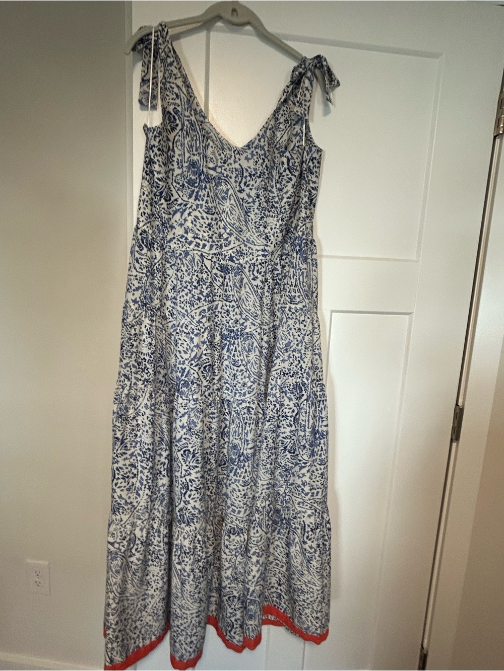 Audrey Parks Blue & White Printed Tie-Shoulder Maxi Dress